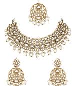 I jewels traditional handcrafted kundan pearl choker necklace jewellery set