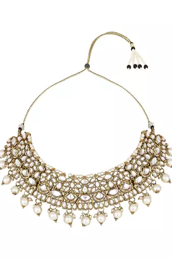 I jewels traditional handcrafted kundan pearl choker necklace jewellery set