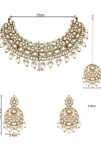 I jewels traditional handcrafted kundan pearl choker necklace jewellery set