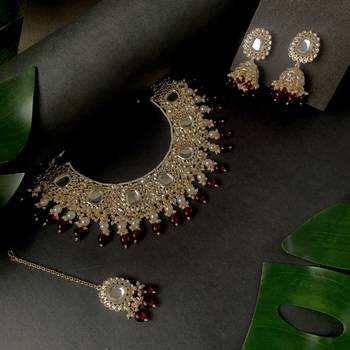 traditional kundan pearl drop choker necklace jewellery set 1