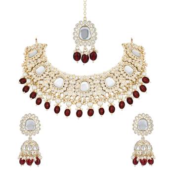 traditional kundan pearl drop choker necklace jewellery set 2