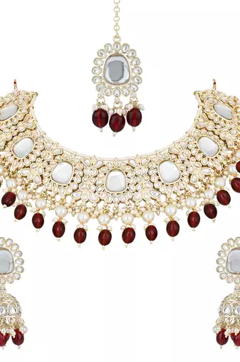 traditional kundan pearl drop choker necklace jewellery set