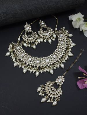 I jewels traditional kundan pearl choker necklace jewellery set 1
