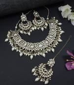 I jewels traditional kundan pearl choker necklace jewellery set