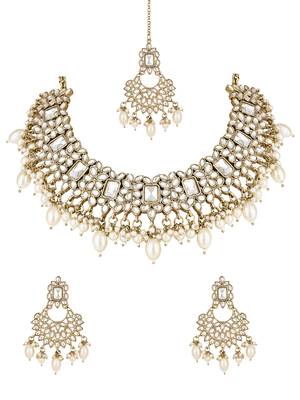I jewels traditional kundan pearl choker necklace jewellery set 2
