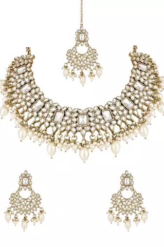 I jewels traditional kundan pearl choker necklace jewellery set