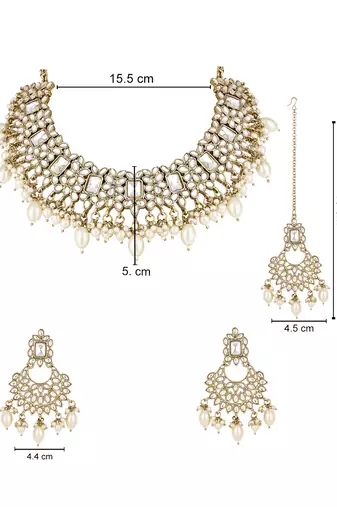 I jewels traditional kundan pearl choker necklace jewellery set