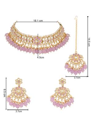 I jewels traditional kundan studded pearl choker necklace jewellery set 5