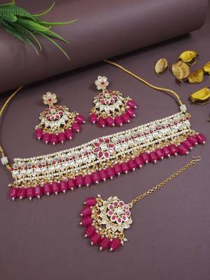 I jewels traditional kundan & pearl choker necklace jewellery set 1