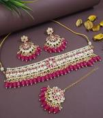 I jewels traditional kundan & pearl choker necklace jewellery set