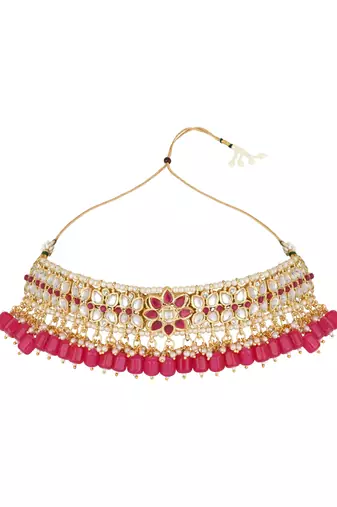 I jewels traditional kundan & pearl choker necklace jewellery set