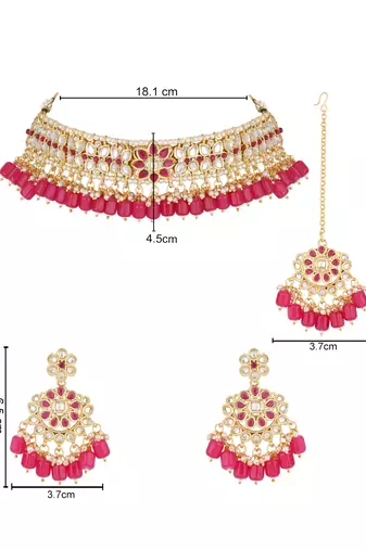 I jewels traditional kundan & pearl choker necklace jewellery set
