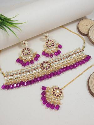 I jewels traditional kundan & pearl choker necklace jewellery set 1