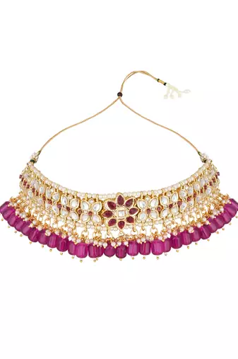 I jewels traditional kundan & pearl choker necklace jewellery set