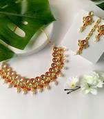 I jewels traditional pearl kundan studded floral necklace with earring maang tikka set