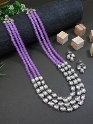 traditional stunning white kundan studded layered pearl necklace jewellery set 1