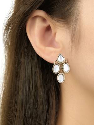 traditional stunning white kundan studded layered pearl necklace jewellery set 4
