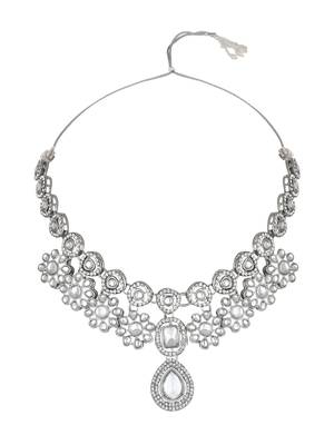 silver plated traditional kundan stone choker necklace jewellery set 2