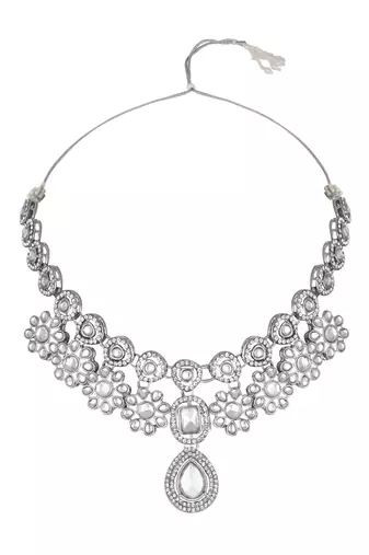 silver plated traditional kundan stone choker necklace jewellery set
