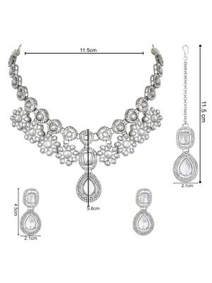 silver plated traditional kundan stone choker necklace jewellery set 5