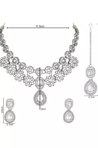 silver plated traditional kundan stone choker necklace jewellery set