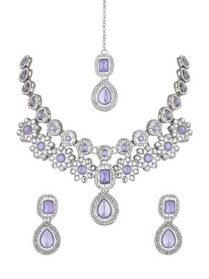 silver plated traditional kundan stone choker necklace jewellery set 1