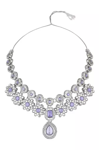 silver plated traditional kundan stone choker necklace jewellery set
