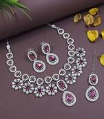 stylish silver plated traditional kundan stone necklace jewellery set