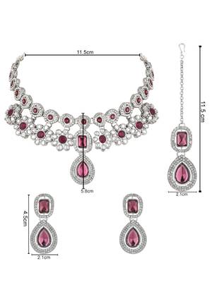 stylish silver plated traditional kundan stone necklace jewellery set 5