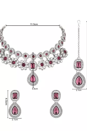 stylish silver plated traditional kundan stone necklace jewellery set