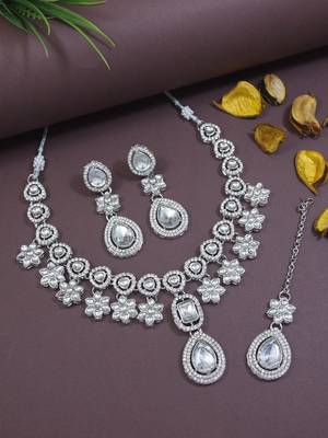 silver plated traditional kundan stone choker necklace jewellery set 1
