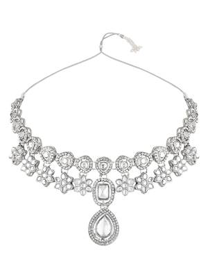 silver plated traditional kundan stone choker necklace jewellery set 2