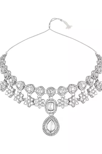 silver plated traditional kundan stone choker necklace jewellery set