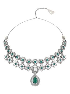 silver plated traditional kundan stone necklace jewellery set 2