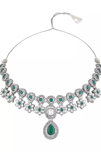 silver plated traditional kundan stone necklace jewellery set