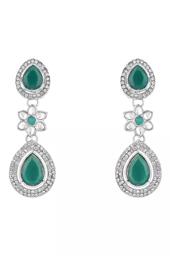 silver plated traditional kundan stone necklace jewellery set