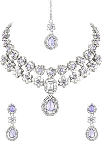 silver plated traditional kundan stone choker necklace jewellery set
