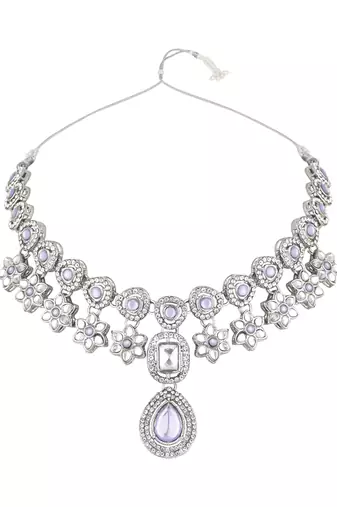 silver plated traditional kundan stone choker necklace jewellery set