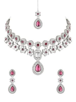 I jewels silver plated traditional kundan stone choker necklace jewellery set 1