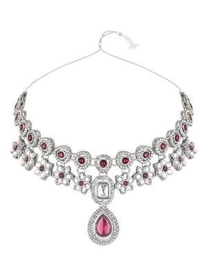 I jewels silver plated traditional kundan stone choker necklace jewellery set 2