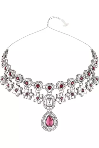 I jewels silver plated traditional kundan stone choker necklace jewellery set