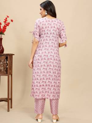 women's cotton blend straight printed daily wear casual kurta & pant set 3