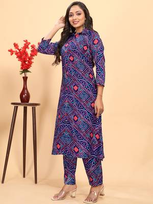 Leeza store women's cotton blend straight printed daily wear casual kurta & pant set 1