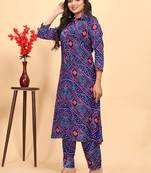 Leeza store women's cotton blend straight printed daily wear casual kurta & pant set