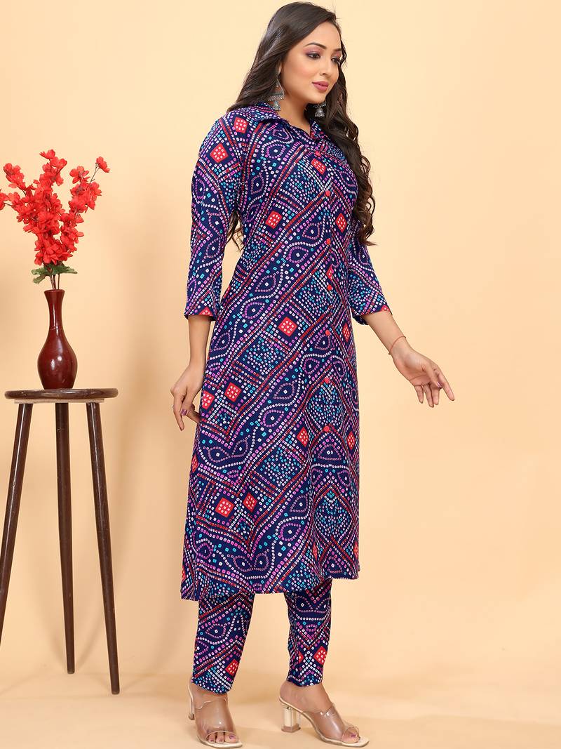 Leeza store women's cotton blend straight printed daily wear casual kurta & pant set