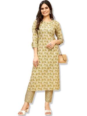 women's cotton blend straight printed daily wear casual kurta & pant set - lzvzcr-726-fuchsia pink-s 2