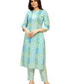 women's cotton blend straight printed daily wear casual kurta & pant set