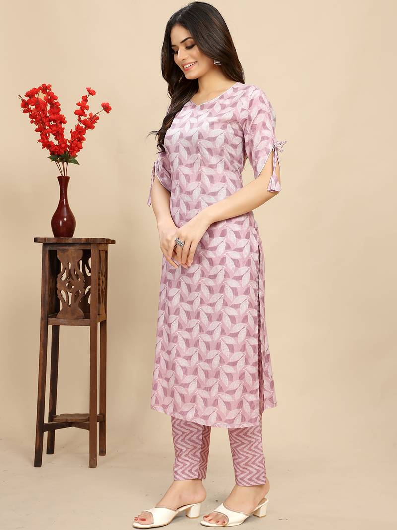 women's cotton blend straight printed daily wear casual kurta & pant set