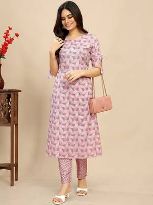 women's cotton blend straight printed daily wear casual kurta & pant set 5
