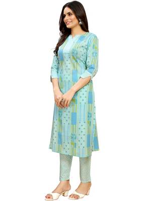 women's cotton blend straight printed daily wear casual kurta & pant set 4